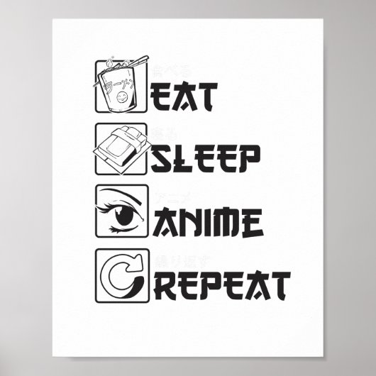 Cool Eat Sleep ANIME Herhaal Funny Icon Japans Poster (Voorkant)