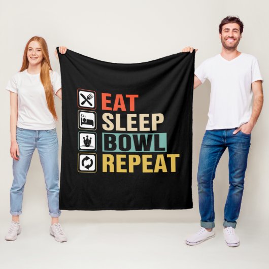 Cool eat sleep bowl repeat word art  fleece deken (In situ)