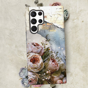 Cool Edgy Shabby Vintage Rozen op Gescheurd Papier Samsung Galaxy Hoesje