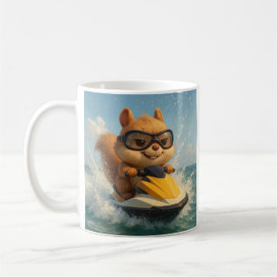 Cool eekhoorn op jetski. Grappige zomer. Koffiemok