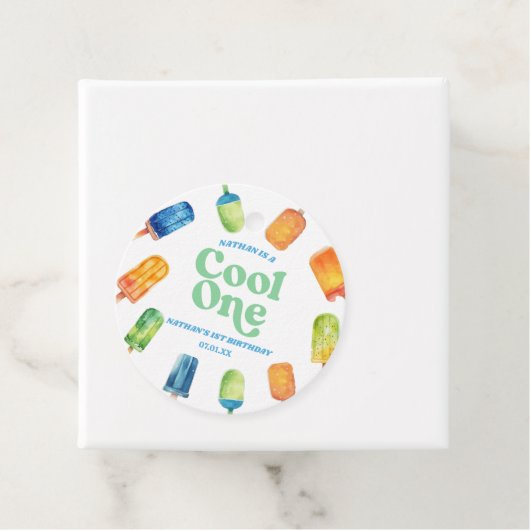 Cool Een Blauw Retro Popsicle 1e Verjaardagsfeest Bedankjes Labels (In situ)