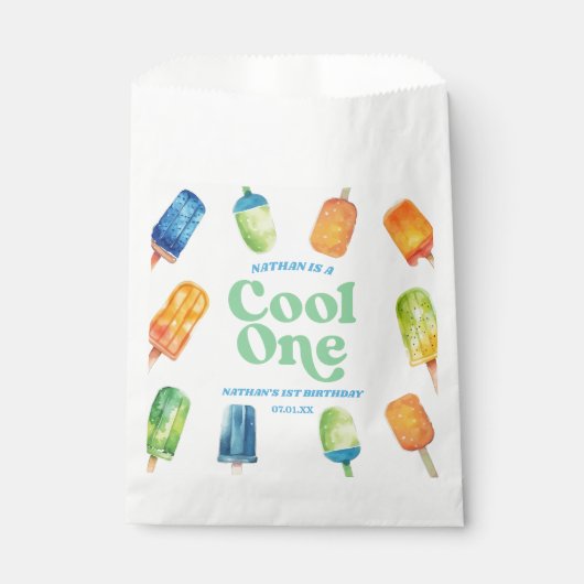 Cool Een Blauw Retro Popsicle 1e Verjaardagsfeest Bedankzakje (Voorkant)