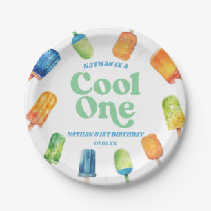 Cool Een Blauw Retro Popsicle 1e Verjaardagsfeest Papieren Bordje