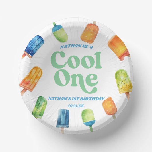 Cool Een Blauw Retro Popsicle 1e Verjaardagsfeest Papieren Kommen (Voorkant)