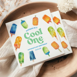 Cool Een Blauw Retro Popsicle 1e Verjaardagsfeest Servet