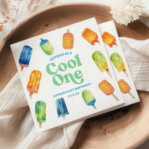 Cool Een Blauw Retro Popsicle 1e Verjaardagsfeest Servet