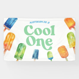 Cool Een Blauw Retro Popsicle 1e Verjaardagsfeest Spandoek