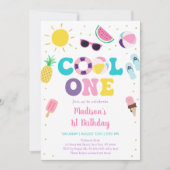 Cool Een Meisje Zwembad Party Eerste Verjaardag Kaart (Voorkant)