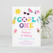 Cool Een Meisje Zwembad Party Eerste Verjaardag Kaart (Staand voorkant)