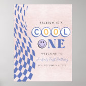 Cool Eén Meisje's Eerste Verjaardag Geruit Retro Poster (Voorkant)