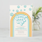 Cool Een Retro Jongen Eerste Verjaardag Uitnodigin Kaart (Staand voorkant)