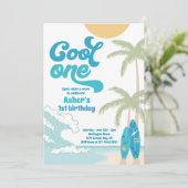 Cool Een Retro Surf 1e Verjaardagsfeest Kaart (Staand voorkant)