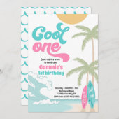Cool Een Retro Surf 1e Verjaardagsfeest Kaart (Voorkant / Achterkant)