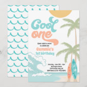 Cool Een Retro Surf 1e Verjaardagsfeest Kaart (Voorkant / Achterkant)