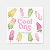 Cool Een Roze Retro Popsicle 1e Verjaardagsfeest Servet (Voorkant)