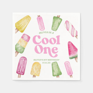 Cool Een Roze Retro Popsicle 1e Verjaardagsfeest Servet