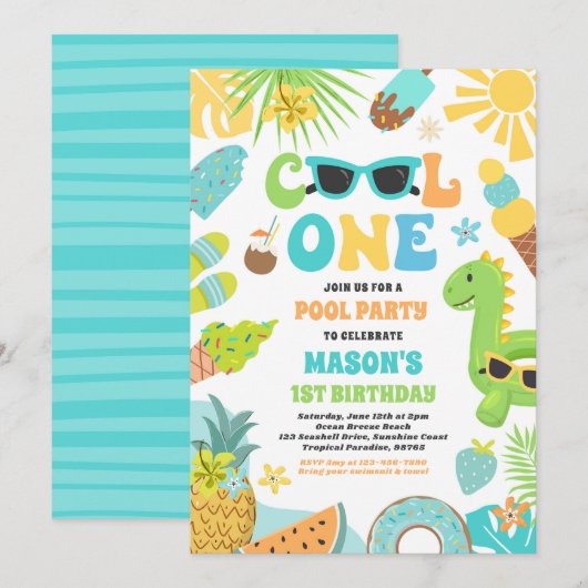 Cool Een Tropische Zomer Strand 1e Verjaardagsfees Kaart (Voorkant / Achterkant)
