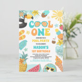 Cool Een Tropische Zomer Strand 1e Verjaardagsfees Kaart (Staand voorkant)