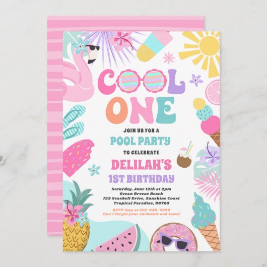 Cool Een Tropische Zomer Strand 1e Verjaardagsfees Kaart (Voorkant / Achterkant)