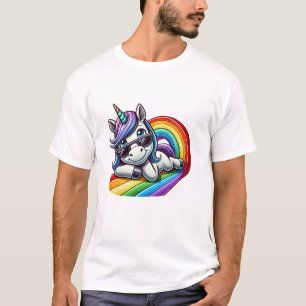 Cool Eenhoorn met Zonnebril op Regenboog Lange Mou T-shirt