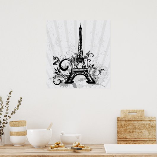 Cool Eiffel Tower zwaait stippen splatters vlinder Poster (Keuken)