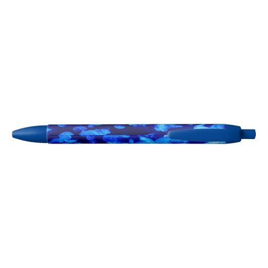Cool Electric Blue Jellyfish in Deep Blue Zee Zwarte Inkt Pen (Achterkant)
