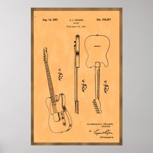 Cool Electric Guitar Patent Poster (Voorkant)