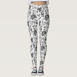 Cool Elegant Black White Deer French Toile Leggings