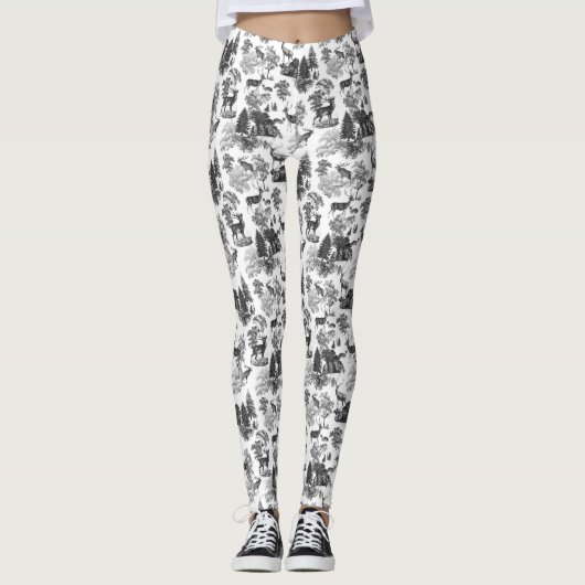Cool Elegant Black White Deer French Toile Leggings (Voorkant)