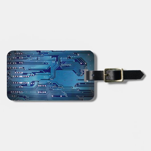 Cool Elegant Blauw Circuit Board Zwart Bagagelabel (Voorkant horizontaal)