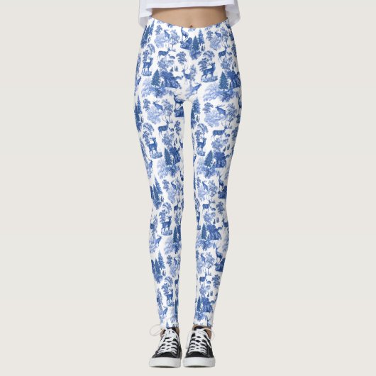 Cool Elegant Blue Deer French Toile Leggings (Voorkant)
