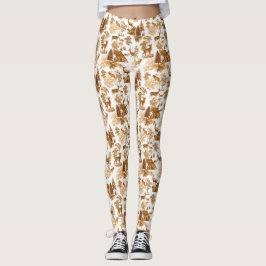 Cool Elegant Brown Deer French Toile Leggings