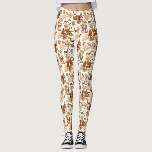 Cool Elegant Brown Deer French Toile Leggings (Voorkant)