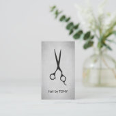 Cool Elegant Grey Black Scissors Hairstylist Visitekaartje (Staand voorkant)