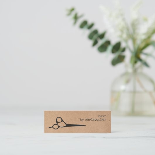 Cool Elegant Kraft Paper Black Scissor Haarstylist Mini Visitekaartje (Staand voorkant)