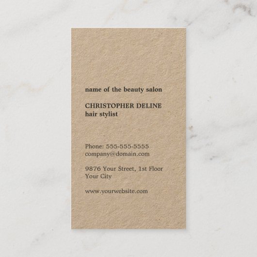 Cool Elegant Kraft Paper Black Scissor Haarstylist Visitekaartje (Achterkant)