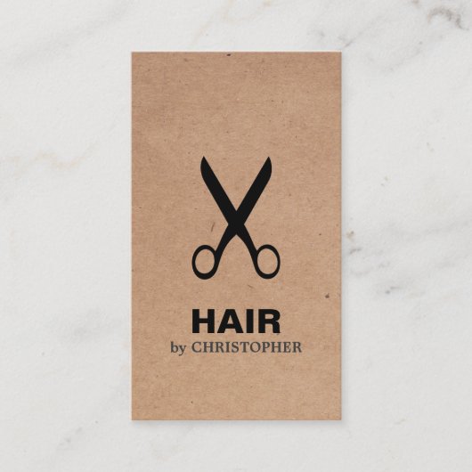Cool Elegant Kraft Paper Black Scissor Haarstylist Visitekaartje (Voorkant)