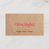 Cool Elegant Kraft Papier Roze Interieur Designer Visitekaartje (Voorkant)