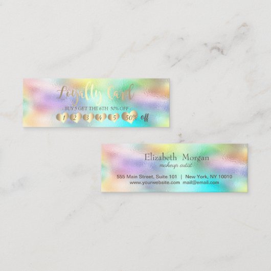 Cool Elegant Professional Hearts Holographic Klantenkaartje (Voorkant / Achterkant)