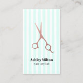 Cool Elegant Roos Gouden Schaar Blauw Witte Strepe Visitekaartje (Voorkant)