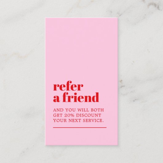 Cool Elegant Roze Rood Vet Schoonheidssalon Aanbevelingskaartje (Voorkant)