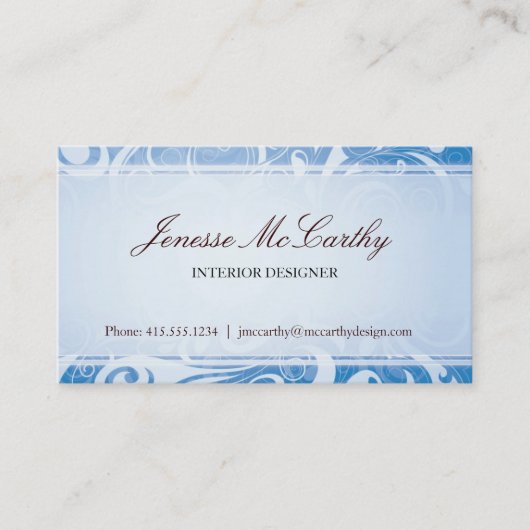 Cool Elegant Swirls Blue Visitekaartje (Voorkant)