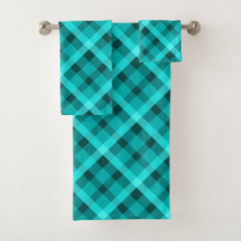 Cool Elegant Turquoise geruite badhanddoek set Bad Handdoek
