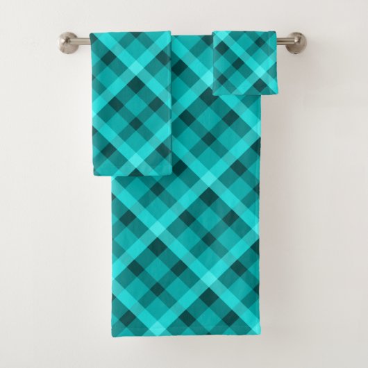 Cool Elegant Turquoise geruite badhanddoek set Bad Handdoek (Insitu)