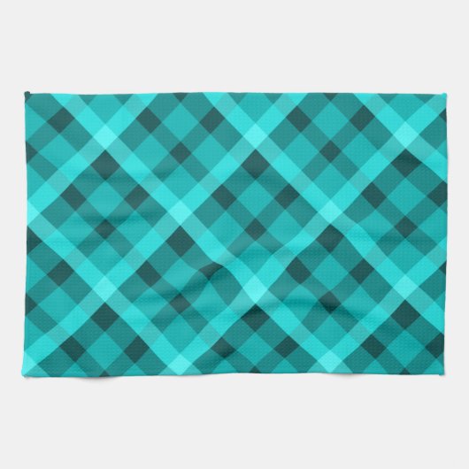 Cool Elegant Turquoise geruite keukenhanddoek (Horizontaal)
