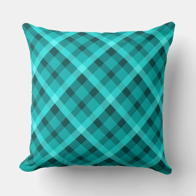 Cool Elegant Turquoise Plaid Groot Sierkussen (Voorkant)