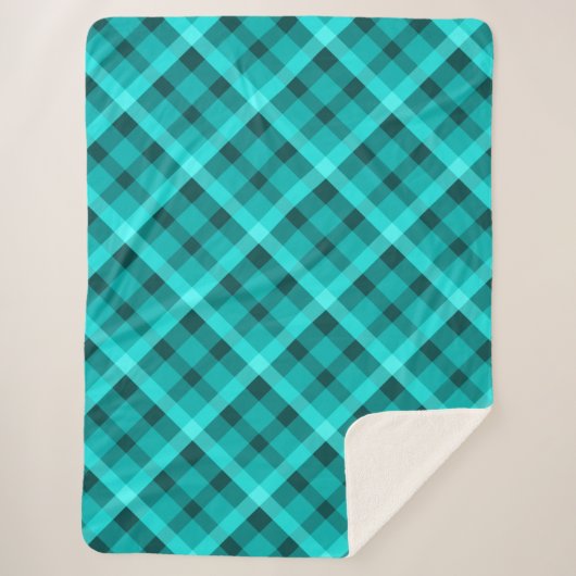 Cool Elegant Turquoise Plaid Grote Sherpa Deken (Voorkant)