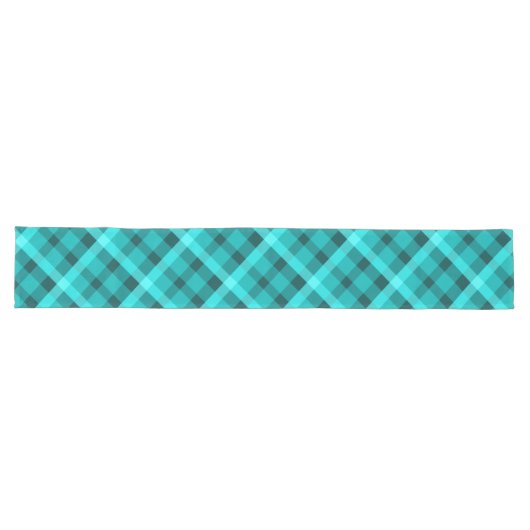 Cool Elegant Turquoise Plaid Grote Tafelloper (Horizontaal)