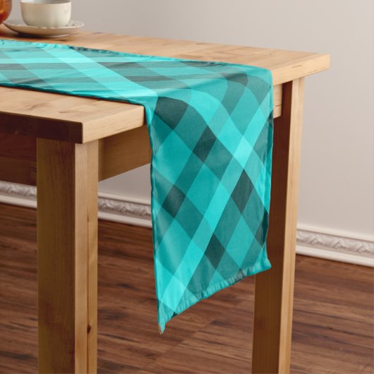 Cool Elegant Turquoise Plaid Grote Tafelloper (Voorbeeld)