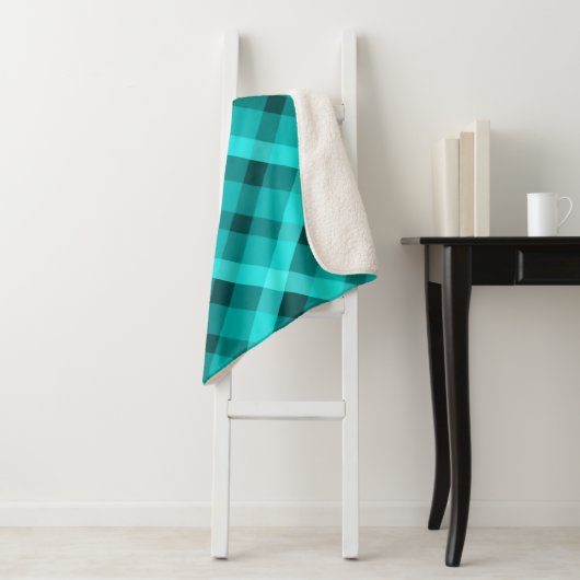 Cool Elegant Turquoise Plaid Kleine Sherpa Deken (In situ)